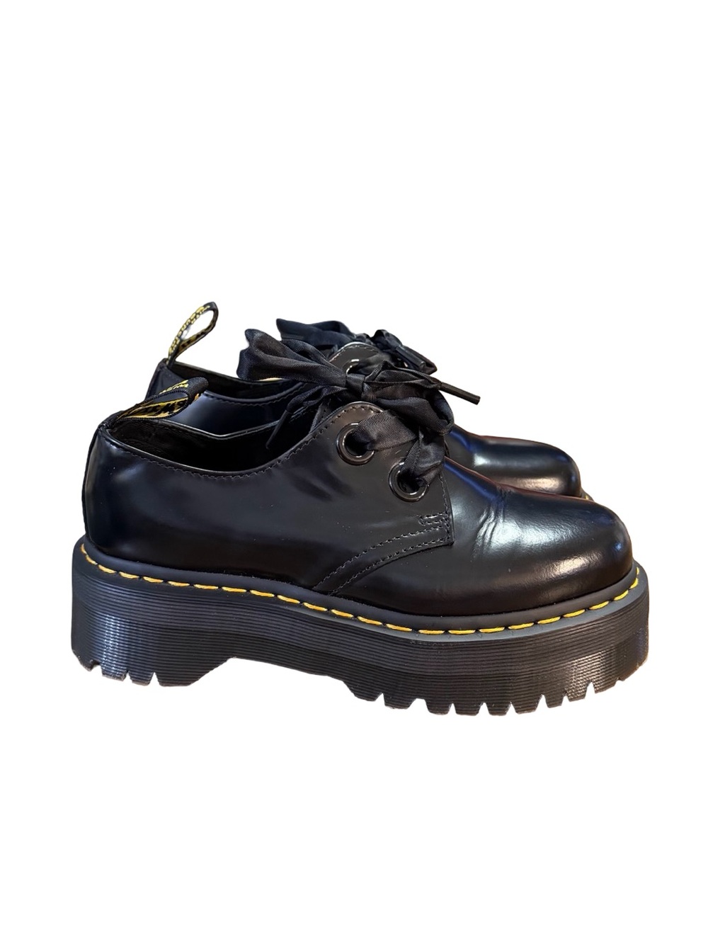 Dr. Martens Holly Black Buttero Platform Shoes Ribbon Laces Womenβs Size 6